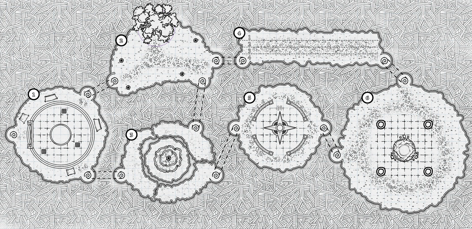 The floating-island dungeon map of A Song in the Storm, with magical windways between its islands.